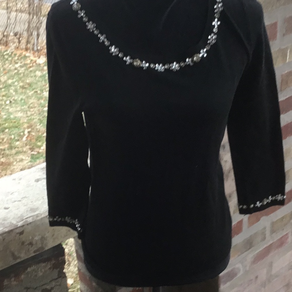 Pointelle Black sweater with embellishments S